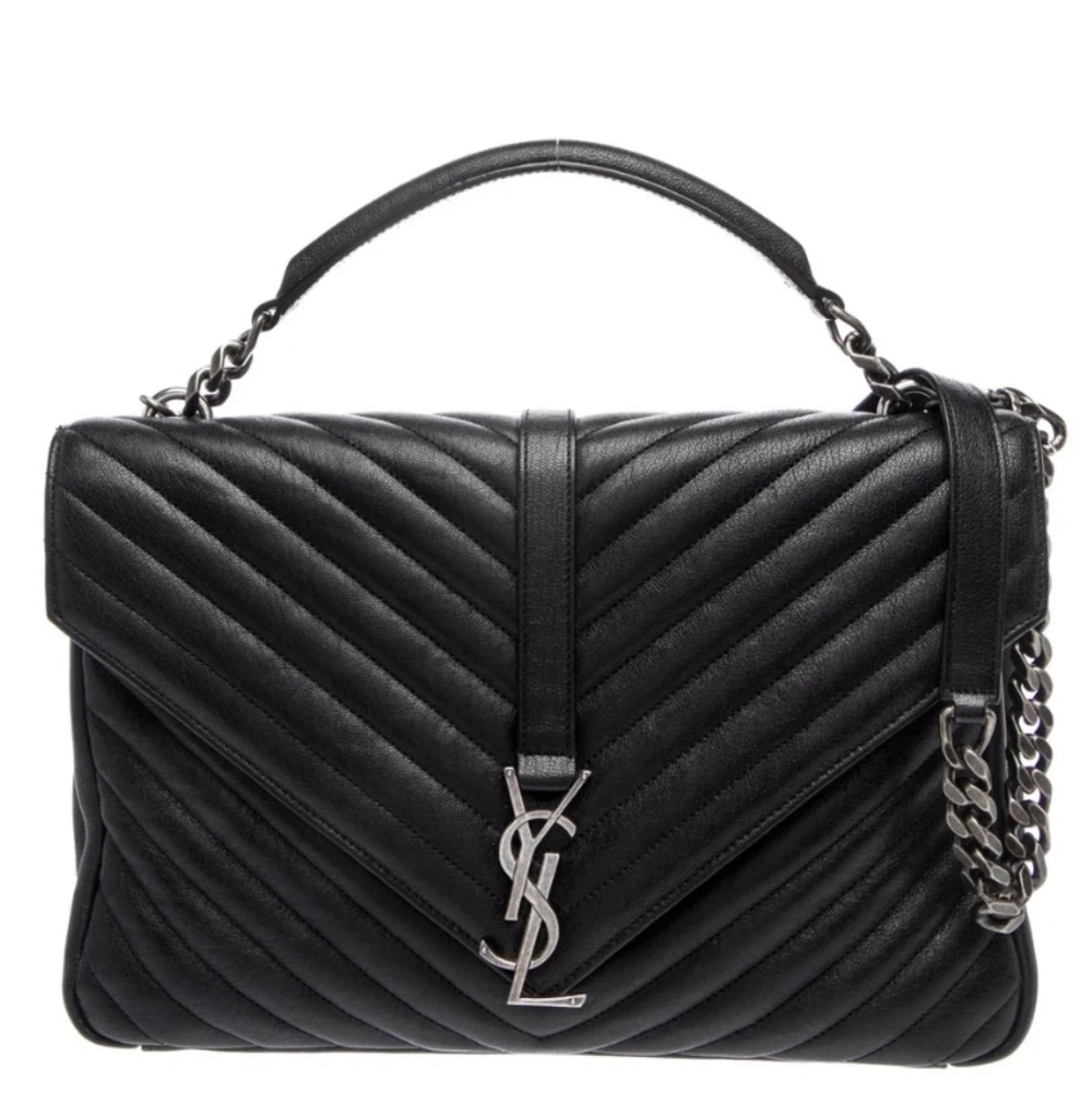 Like NEW! Saint Laurent College YSL Chevon Large Flap Bag - Picture 13 of 16